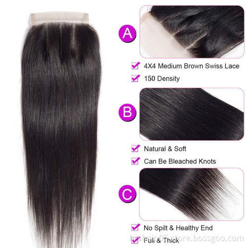 Cheap grade 10a human hair lace closure straight wave unprocessed virgin hair closure